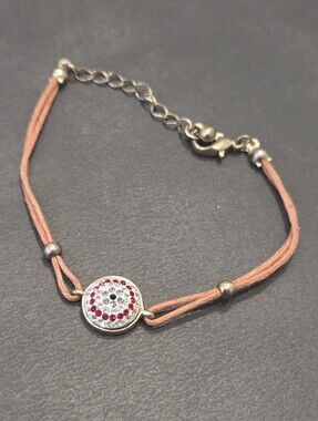 Pink Cord Bracelet with Red & Clear Crystal Disc